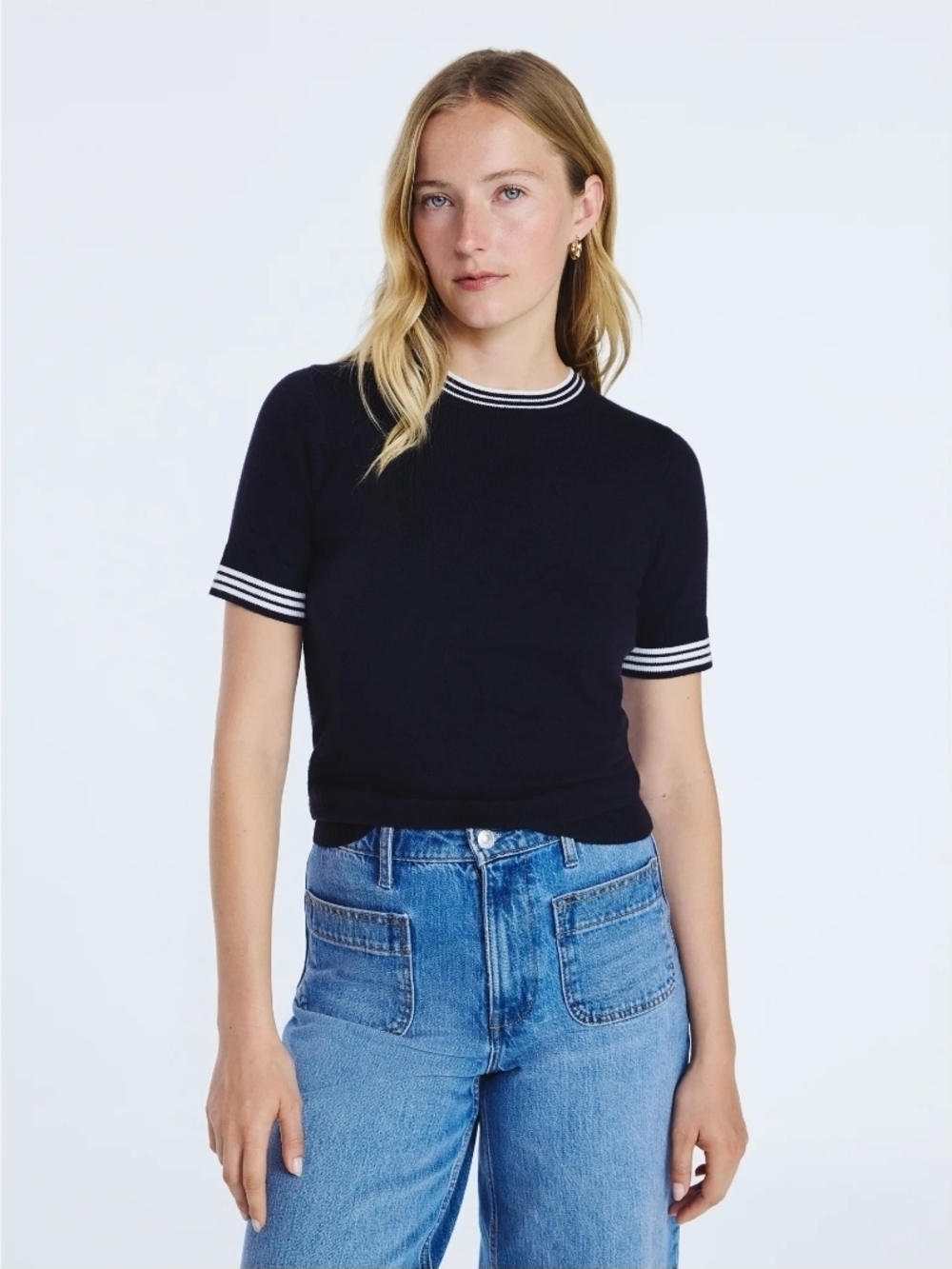 Free Assembly Women's Cozy Yarn Shrunken Sweater Tee with Short Sleeves Size L